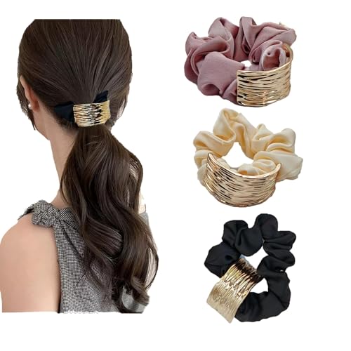 Melodio Scrunchie for Women (3 Pcs) - Stylish Hair Bands for Girls & Women, Soft Elastic Hair Tie, Elegant Hair Accessories for Daily Use (Black, Pink, White) - Image 1
