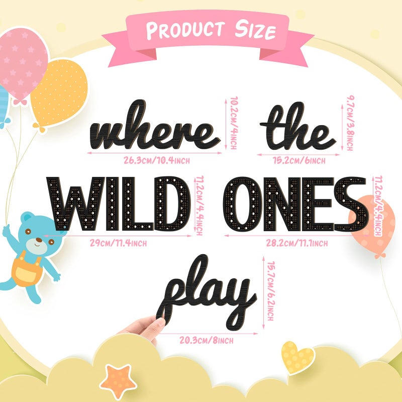 Beeveer Where the Wild Ones Play Nursery Sign Wooden Playroom Wall Decor Playroom Decoration Word Play Sign for Wall Plaques(23 Inch,Black) - Image 2