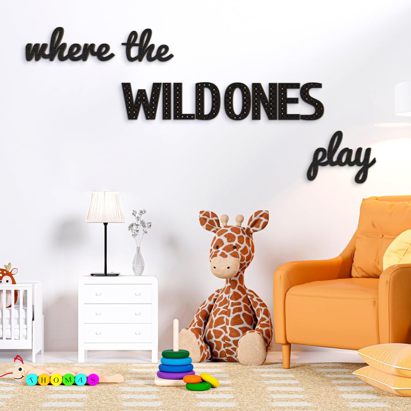 Beeveer Where the Wild Ones Play Nursery Sign Wooden Playroom Wall Decor Playroom Decoration Word Play Sign for Wall Plaques(23 Inch,Black) - Image 4
