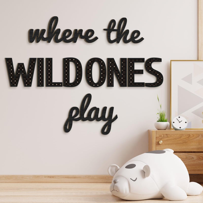 Beeveer Where the Wild Ones Play Nursery Sign Wooden Playroom Wall Decor Playroom Decoration Word Play Sign for Wall Plaques(23 Inch,Black) - Image 1