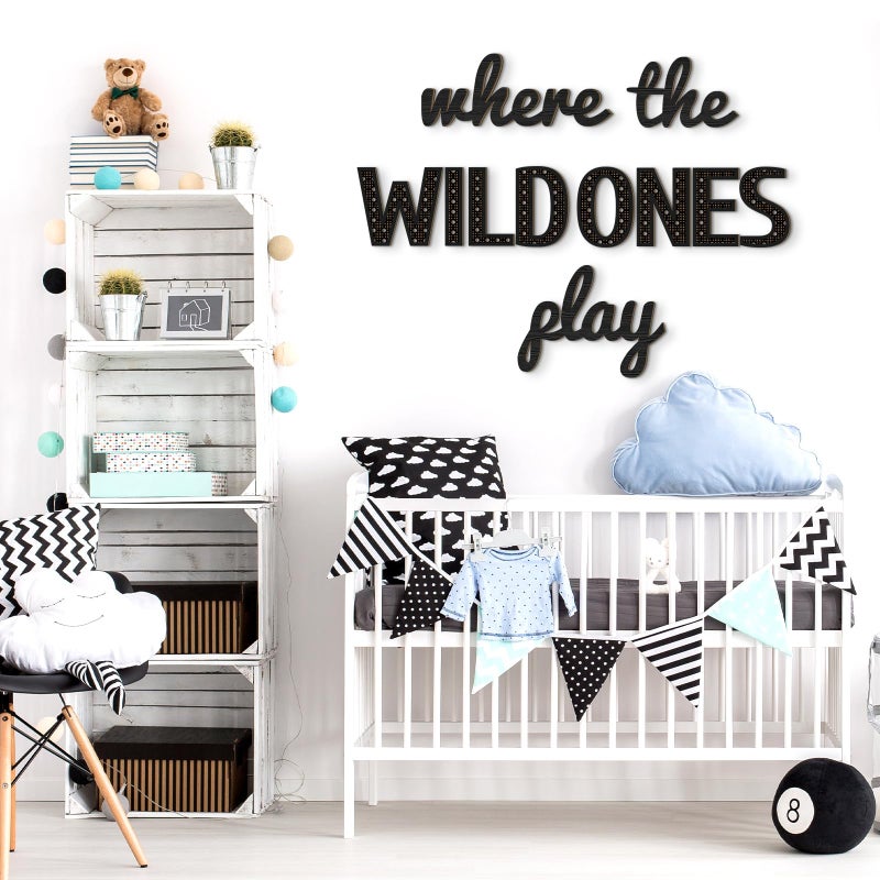 Beeveer Where the Wild Ones Play Nursery Sign Wooden Playroom Wall Decor Playroom Decoration Word Play Sign for Wall Plaques(23 Inch,Black) - Image 5