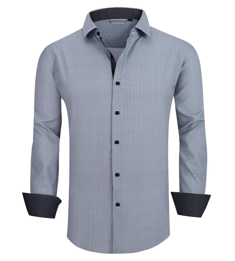 Alex Vando Mens Printed Dress Shirts Easy Care Long Sleeve Button Down Shirt,Black Square 82,XL - Image 2