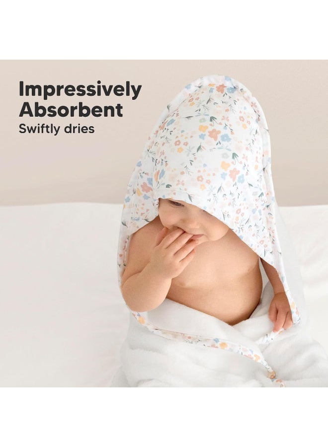 KeaBabies Hooded Baby Towel for Newborn - Viscose Derived from Bamboo Large Baby Bath Towels with Hood for Boys, Girls, Toddler, Extra Absorbent & Soft Newborn Bath Essentials (Wildflowers, Regular) - Image 5