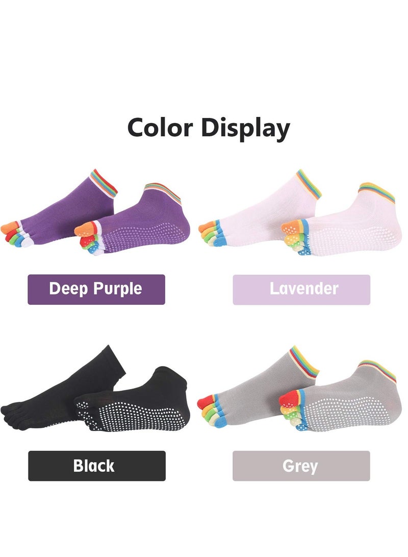 Y&D Toe Socks 4 Pairs Women's Non-Slip Five Finger For Running Pilates Ballet Fitness - Image 4