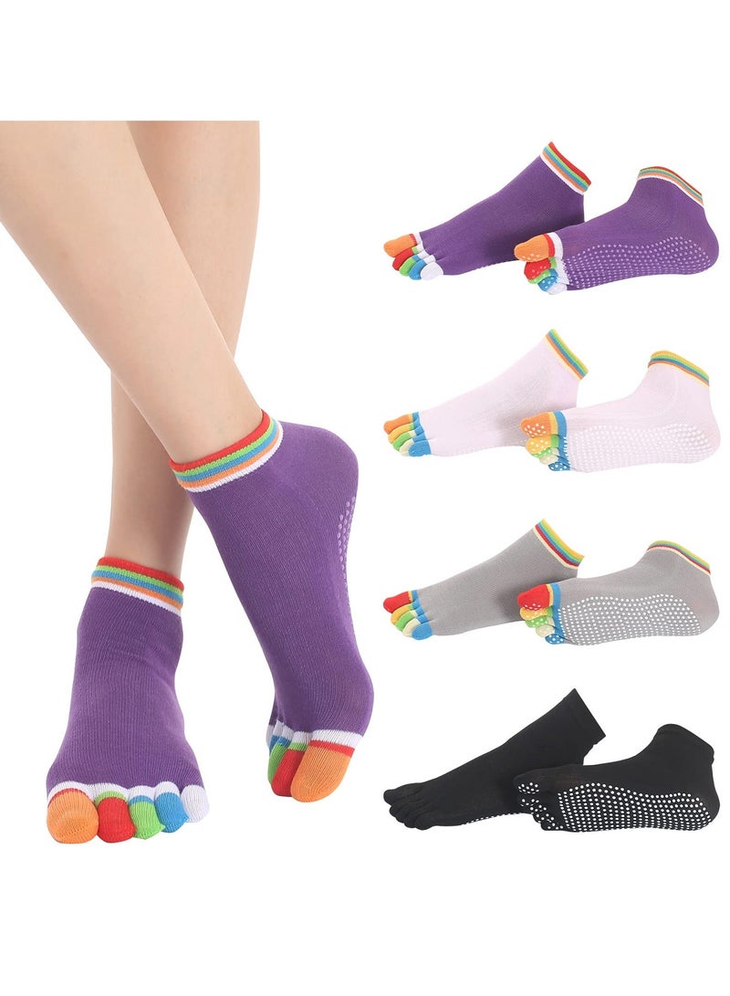 Y&D Toe Socks 4 Pairs Women's Non-Slip Five Finger For Running Pilates Ballet Fitness - Image 1