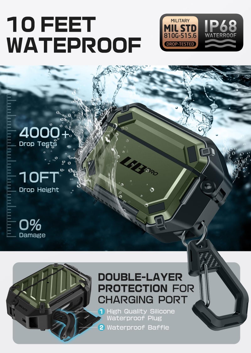 SUPCASE for AirPods Pro 3 Case with Lock & Carabiner, [IP68 Waterproof] [Military-Grade Protection] [Supports Wireless Charging] Anti-Scratch Hard Shell Cover for AirPods Pro 3rd Gen, Guldan - Image 3