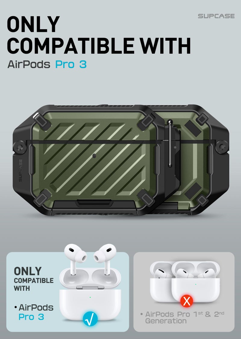 SUPCASE for AirPods Pro 3 Case with Lock & Carabiner, [IP68 Waterproof] [Military-Grade Protection] [Supports Wireless Charging] Anti-Scratch Hard Shell Cover for AirPods Pro 3rd Gen, Guldan - Image 2