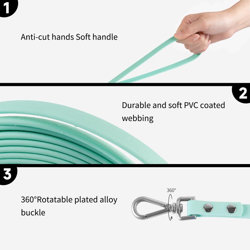 AUMAILI Dog Training Long Leash Waterproof Long Line Heavy Duty Outdoor Recall Lead 10ft 15ft 20ft 30ft 50ft for Small Medium Large Dog (Mint Green, 10FT) - Image 3