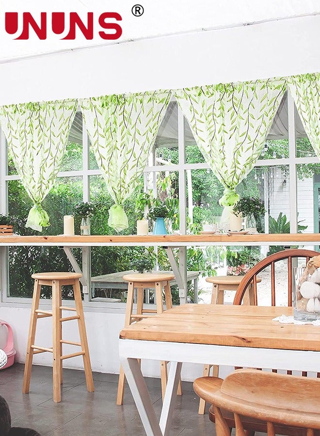 UNUNS ستائر شفافة، ستائر نافذة من التول بطبقتين، ستائر فوال مطبوعة على شكل أوراق شجر، ستارة نافذة نباتية شبه شفافة من الصفصاف الفوال لغرفة المعيشة والشرفة وغرفة النوم وخزانة المدخل، 100 × 270 سم أخضر فاتح - Image 4