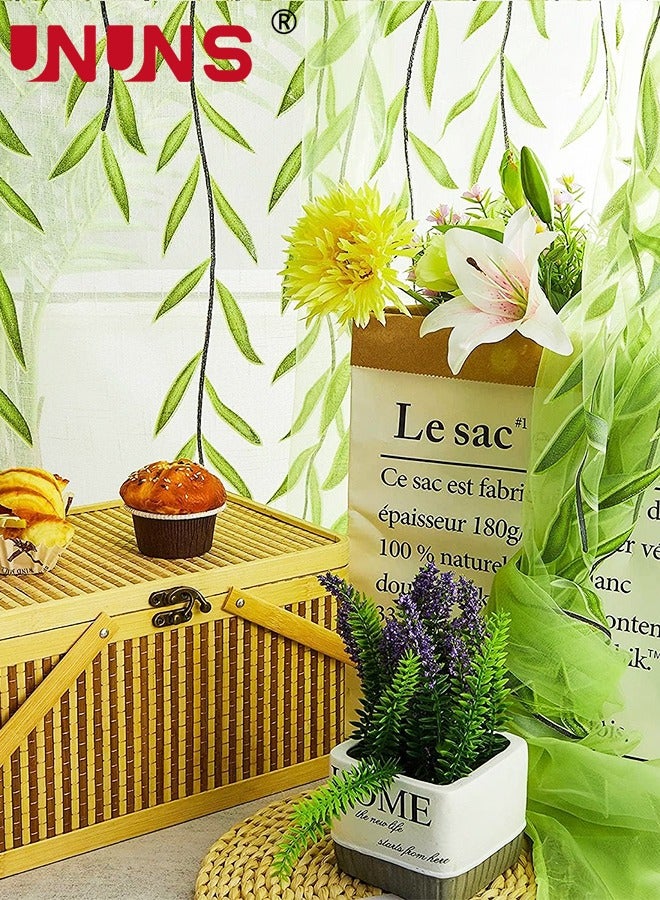 UNUNS ستائر شفافة، ستائر نافذة من التول بطبقتين، ستائر فوال مطبوعة على شكل أوراق شجر، ستارة نافذة نباتية شبه شفافة من الصفصاف الفوال لغرفة المعيشة والشرفة وغرفة النوم وخزانة المدخل، 100 × 270 سم أخضر فاتح - Image 5