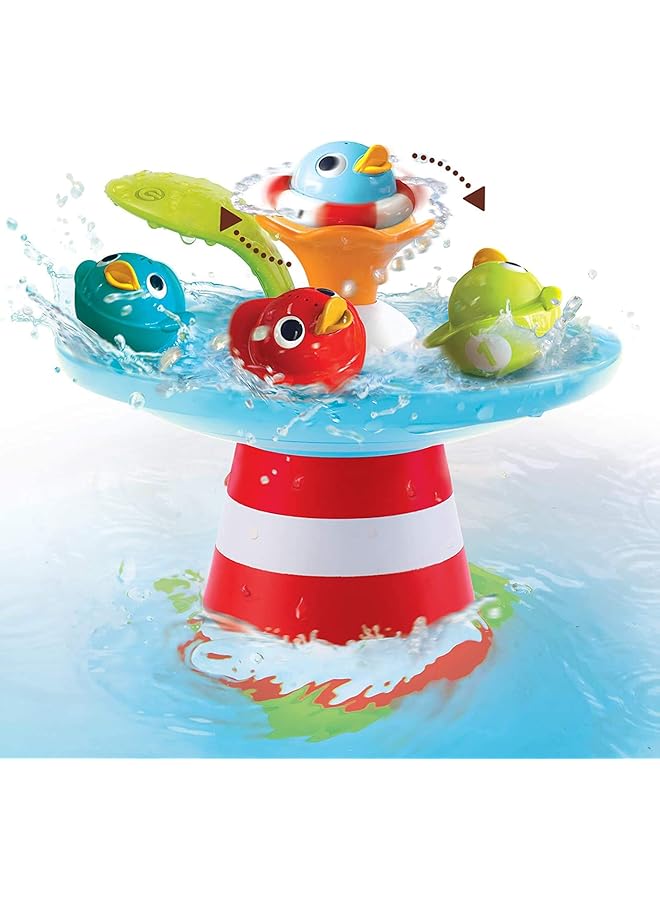 يوكيدو لعبة سباق البط لحمام الطفل، نافورة المياه وأربعة بط سحري للسباق من أجل التطوير الحسي لوقت الاستحمام، متعة وقت الاستحمام لعمر 6 أشهر فما فوق - Image 1