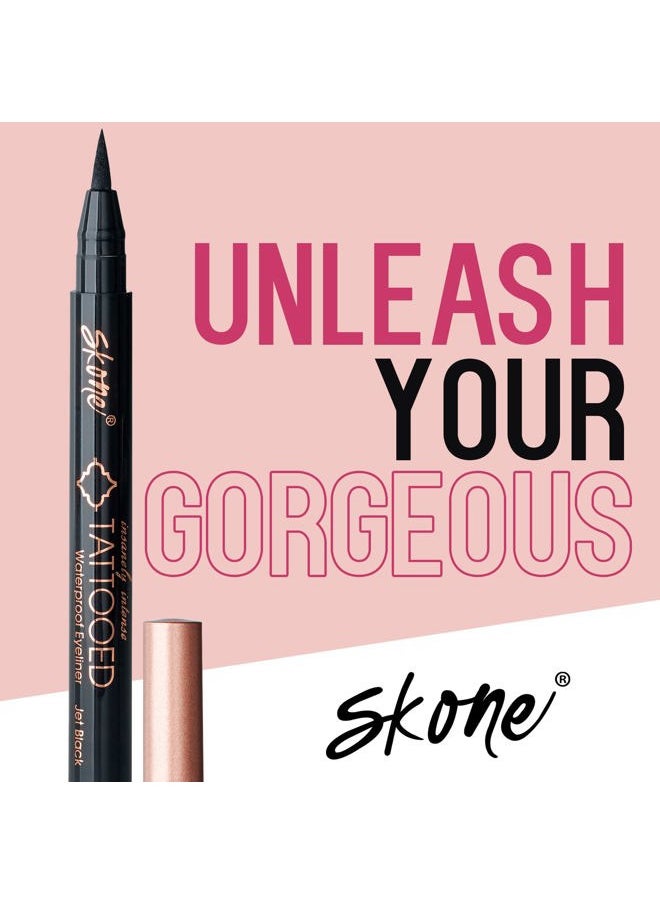 SKONE - Waterproof Liquid Eyeliner - Long Lasting & Smudge Proof - Insanely Intense Tattooed Eyeliner Pen with Felt Tip Applicator - Jet Black (0.07oz) - Image 1