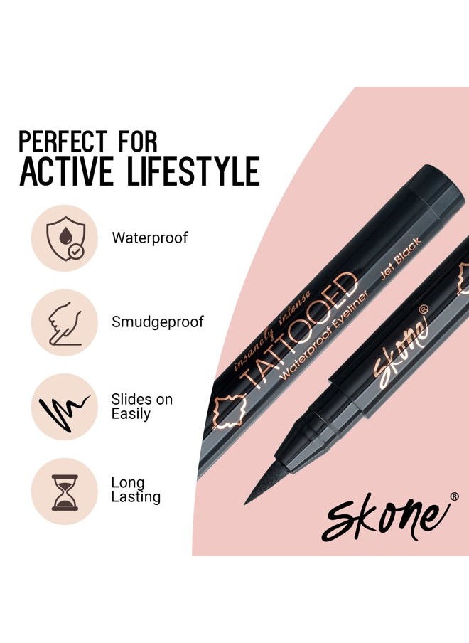 SKONE - Waterproof Liquid Eyeliner - Long Lasting & Smudge Proof - Insanely Intense Tattooed Eyeliner Pen with Felt Tip Applicator - Jet Black (0.07oz) - Image 1