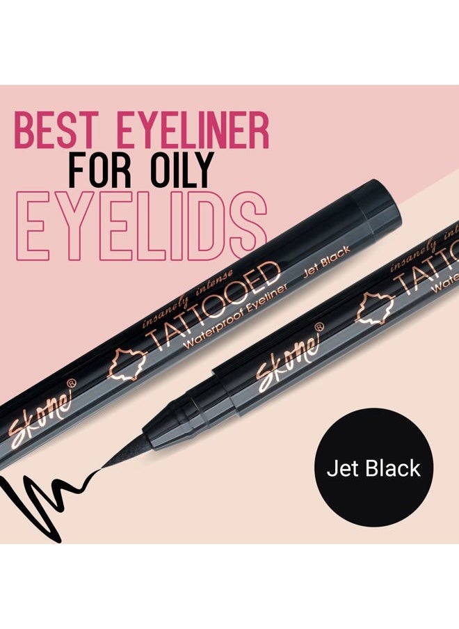 SKONE - Waterproof Liquid Eyeliner - Long Lasting & Smudge Proof - Insanely Intense Tattooed Eyeliner Pen with Felt Tip Applicator - Jet Black (0.07oz) - Image 1