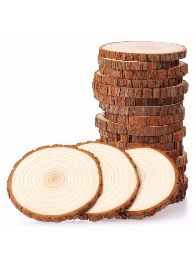 Fuyit Natural Wood Slices 20 Pcs 3.5-4 Inches Unfinished Wood Craft Kit Undrilled Wooden Circles Without Hole Tree Slice with Bark for Arts Painting Christmas Ornaments DIY Crafts - Image 1