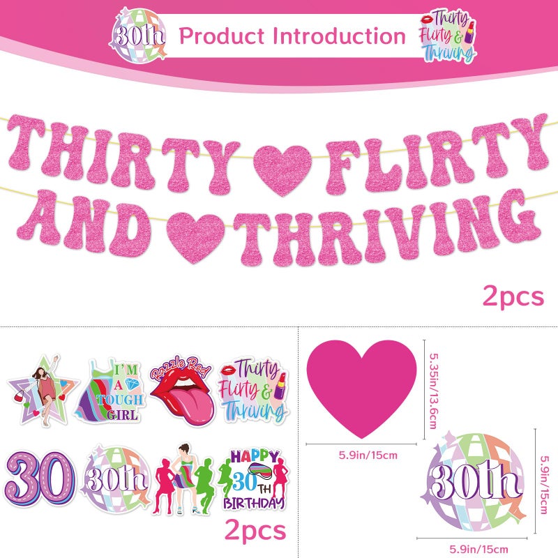Aposwow Thirty Flirty and Thriving Decorations - 10PCS 30 Flirty and Thriving Banners with Hanging Swirls Birthday Decoration Talk 30 to Me Bday Decor Supplies for 30th Women - Image 2
