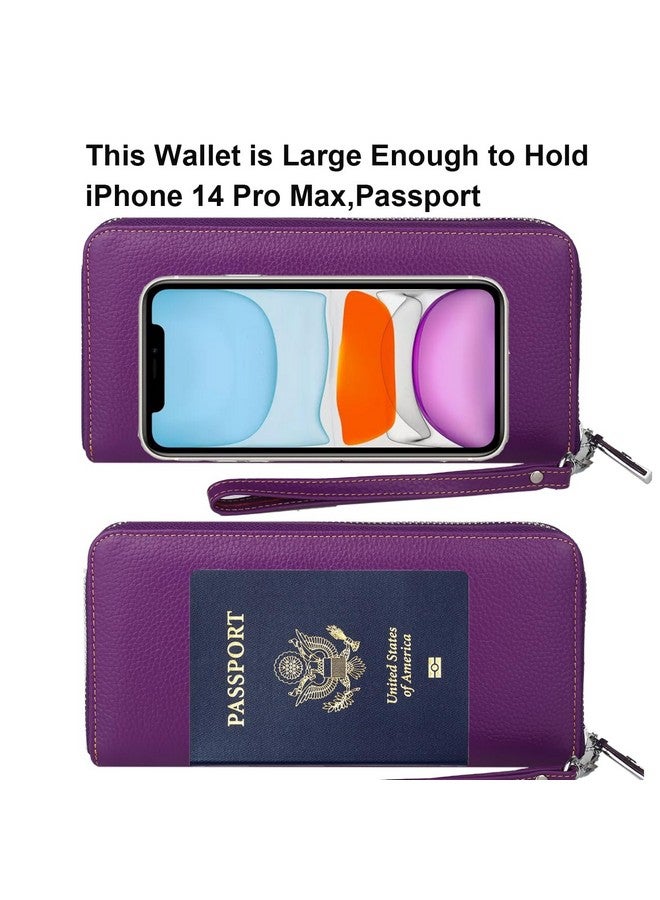 Lavemi Women'S Rfid Blocking 100% Leather Large Capacity Zip Around Wallet Phone Holder Clutch Travel Purse Wristlet(Large Size Purple) - Image 5