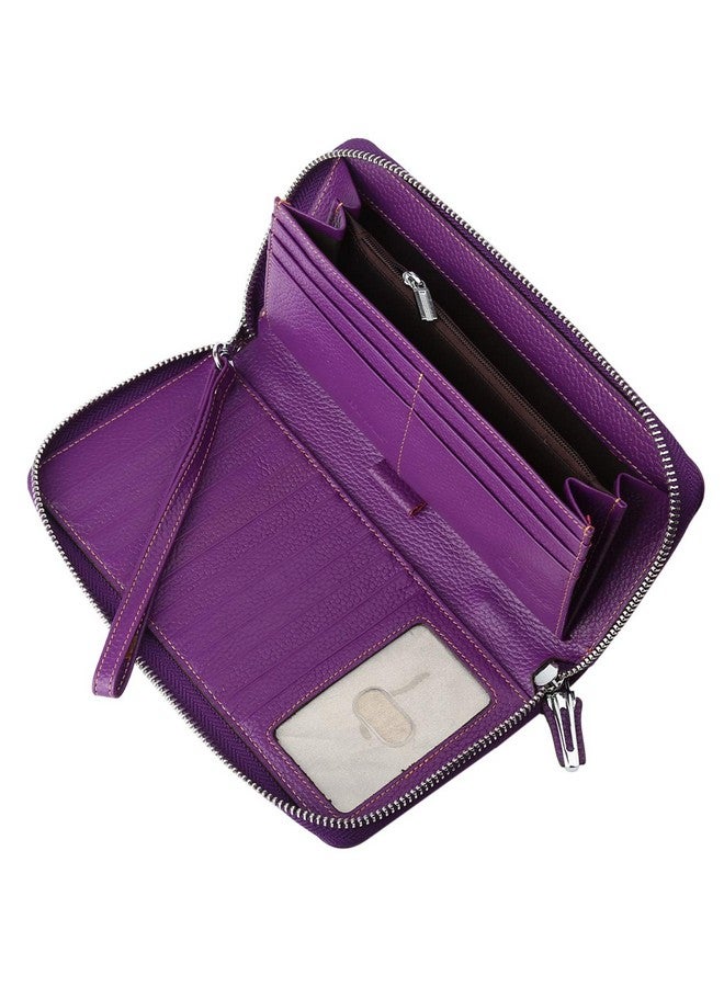 Lavemi Women'S Rfid Blocking 100% Leather Large Capacity Zip Around Wallet Phone Holder Clutch Travel Purse Wristlet(Large Size Purple) - Image 4
