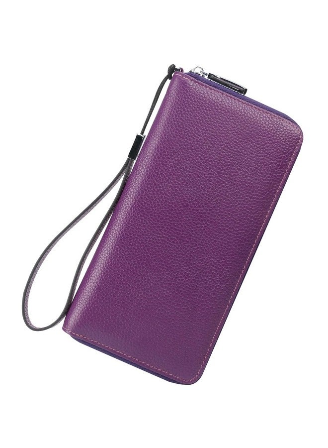 Lavemi Women'S Rfid Blocking 100% Leather Large Capacity Zip Around Wallet Phone Holder Clutch Travel Purse Wristlet(Large Size Purple) - Image 1