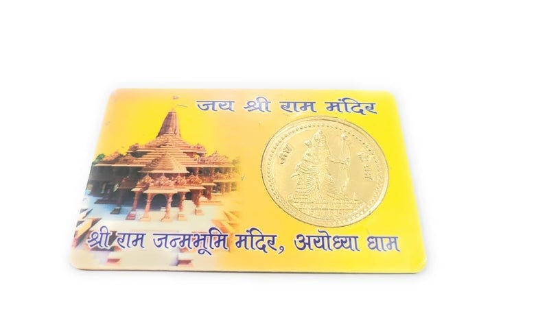 Griscon Ram Mandir Golden Coin ATM Card for Health Prosperity and Success 8 cm Lenght Metal Gold  - Image 3