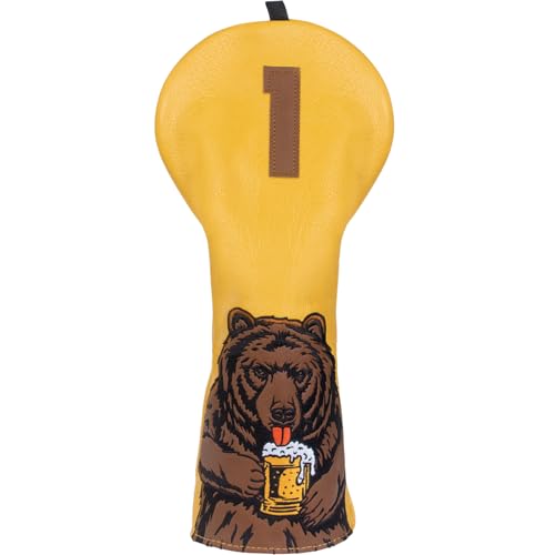 LZFAN Golf Club Head Cover Golf Head Cover Driver Headcover Fairway Wood Headcover Hybrid Club Head Cover Golf Blade Mallet Putter Cover Beer Bear Driver - Image 1