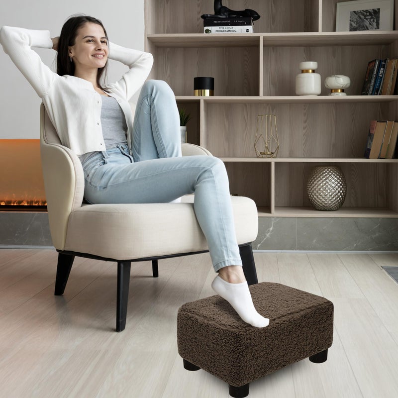 CAROLMADE Small Foot Stool Ottoman Footstool with Legs Under Desk Footrest for Living Room Bedroom and Office, Soft Brown - Image 3