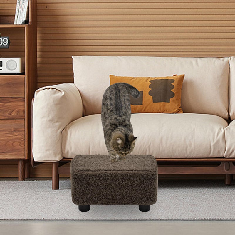 CAROLMADE Small Foot Stool Ottoman Footstool with Legs Under Desk Footrest for Living Room Bedroom and Office, Soft Brown - Image 4