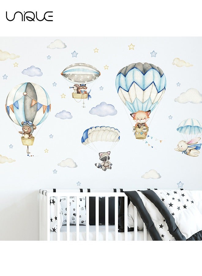 Unique Cartoon Hot Air Balloon Animal Wall Stickers - Balloons & AnimalsWall Stickers, DIY Movable Large Art Decoration, Peel & Paste, Fit for Kids, Baby Boys, Girls, Playroom Bedroom Deco - Image 1