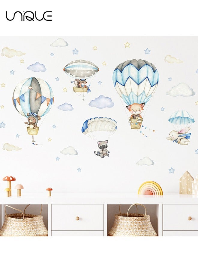 Unique Cartoon Hot Air Balloon Animal Wall Stickers - Balloons & AnimalsWall Stickers, DIY Movable Large Art Decoration, Peel & Paste, Fit for Kids, Baby Boys, Girls, Playroom Bedroom Deco - Image 3