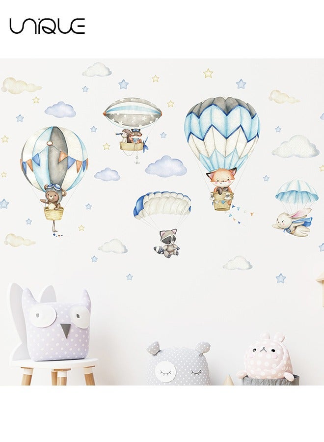 Unique Cartoon Hot Air Balloon Animal Wall Stickers - Balloons & AnimalsWall Stickers, DIY Movable Large Art Decoration, Peel & Paste, Fit for Kids, Baby Boys, Girls, Playroom Bedroom Deco - Image 4