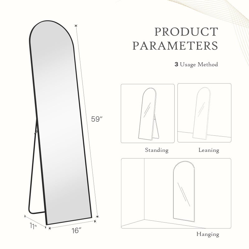 Aidoly Arched Mirror Full Length, Upgraded 16"x59" Body Wall Mirrors with Shatter-Proof Glass, Floor Standing, Hanging or Leaning, Tall Mirror with Stand Aluminum Alloy Frame for Bedroom Cloakroom - Image 2