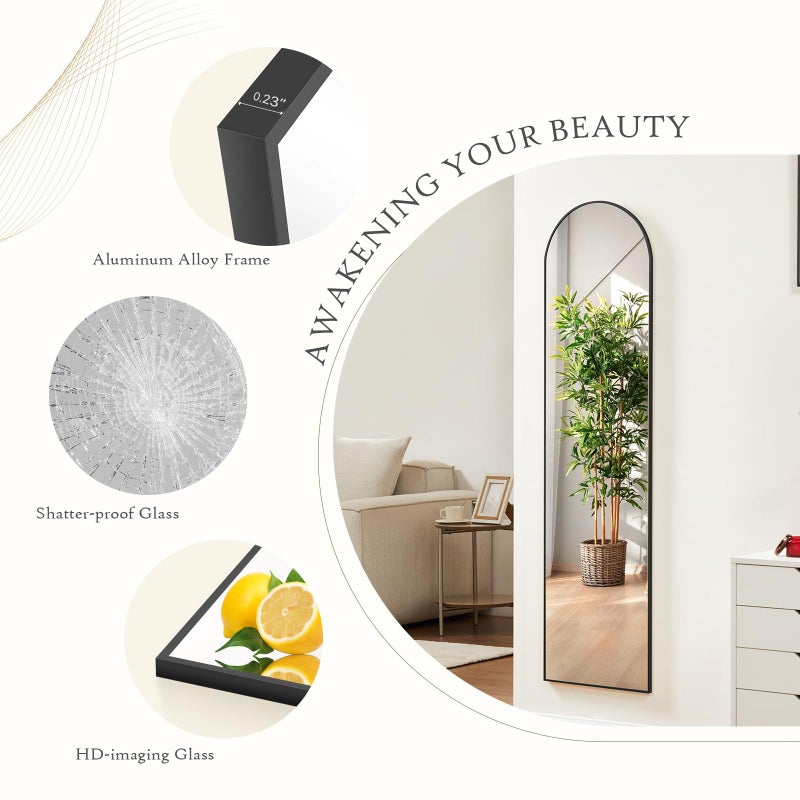 Aidoly Arched Mirror Full Length, Upgraded 16"x59" Body Wall Mirrors with Shatter-Proof Glass, Floor Standing, Hanging or Leaning, Tall Mirror with Stand Aluminum Alloy Frame for Bedroom Cloakroom - Image 3