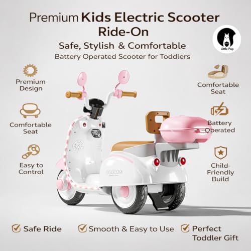 LITTLE PUP Vespa 12V Battery Operated Ride-On Scooter for Kids | Electric Scooter with Foot Accelerator, Music & Lights | 1-6 Years Boys & Girls | Safe & Fun Ride-On Toy - Image 2