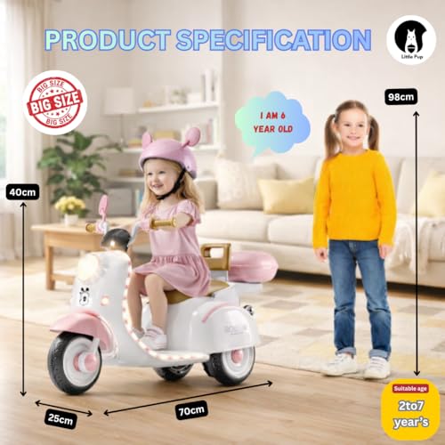 LITTLE PUP Vespa 12V Battery Operated Ride-On Scooter for Kids | Electric Scooter with Foot Accelerator, Music & Lights | 1-6 Years Boys & Girls | Safe & Fun Ride-On Toy - Image 3