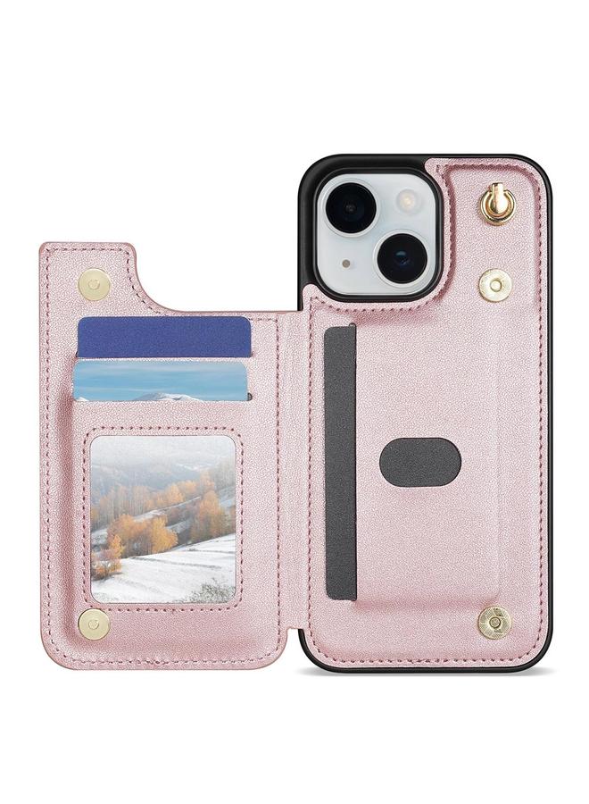 S-TOP Case For iPhone 15 Plus Rhombic Dual Buckle Card Slots Phone Case with Lanyard - Image 4