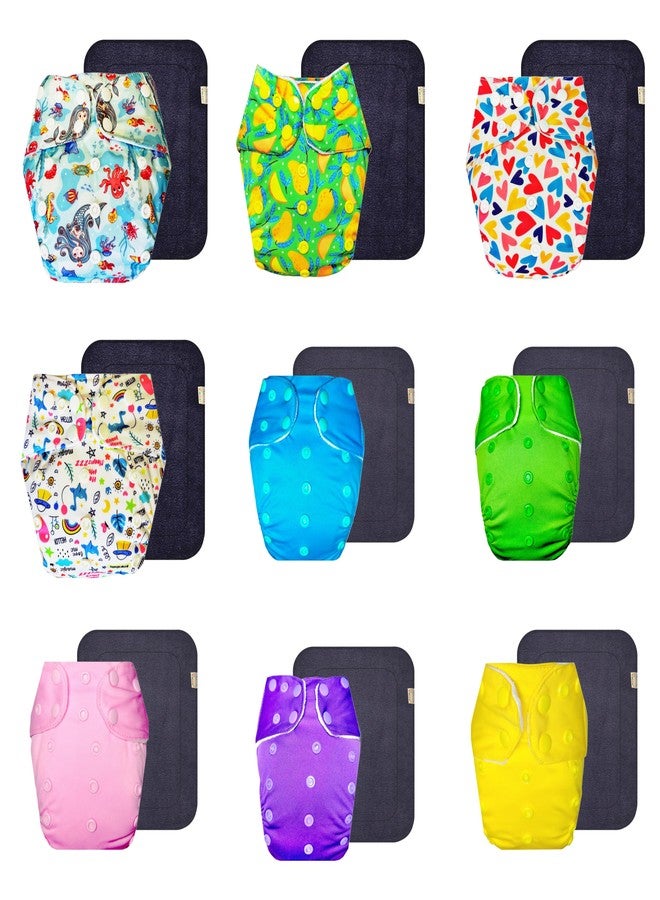 Dumbledo Premium Cloth Diaper with Gray Insert (Pack of 9) | Dry Feel and Comfortable | 6-Layer Absorbent Pad | Adjustable Snaps | Perfect for Indian Summers | 3 Months - 3 Years | Unisex Baby - Image 1