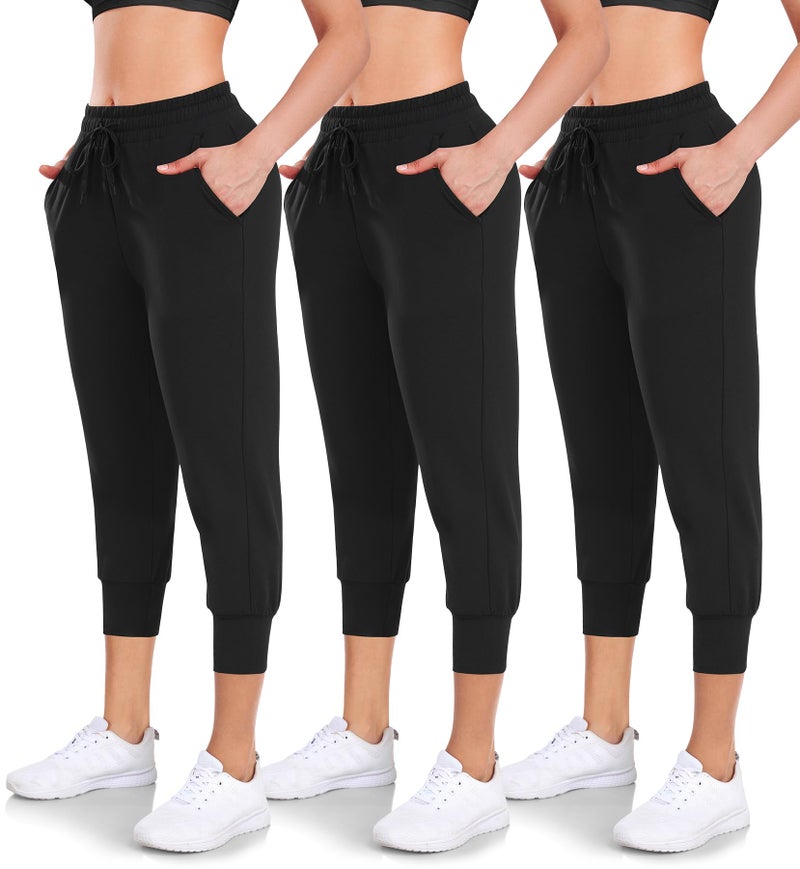 Hi Clasmix 3 Pack Capri Sweatpants Women,Womens Joggers with Pockets Athletic Leggings for Workout Yoga Running - Image 1