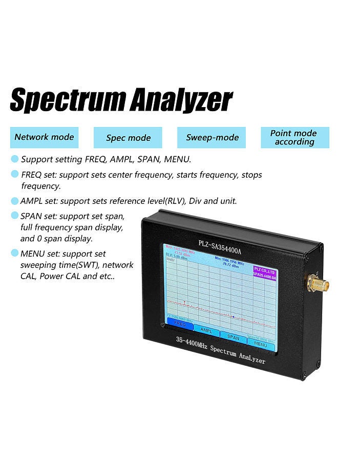 PLZ-SA35-4400-A1 Spectrum Network Analyzer Signal-Source Tracking-Source 35-4400mhz Amplitude Bandwidth Frequency LCD Color Display Full Touching Screen Control
