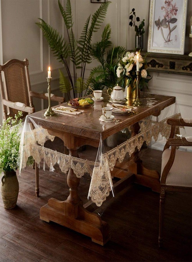 ARTABLE Vinyl PVC Rectangle Tablecloth Waterproof Clear Table Cover with Lace Macrame Border for Christmas Kitchen Home Outdoor Indoor Holidays Party Decor (Champagne, 52 x 70 Inch) - Image 5