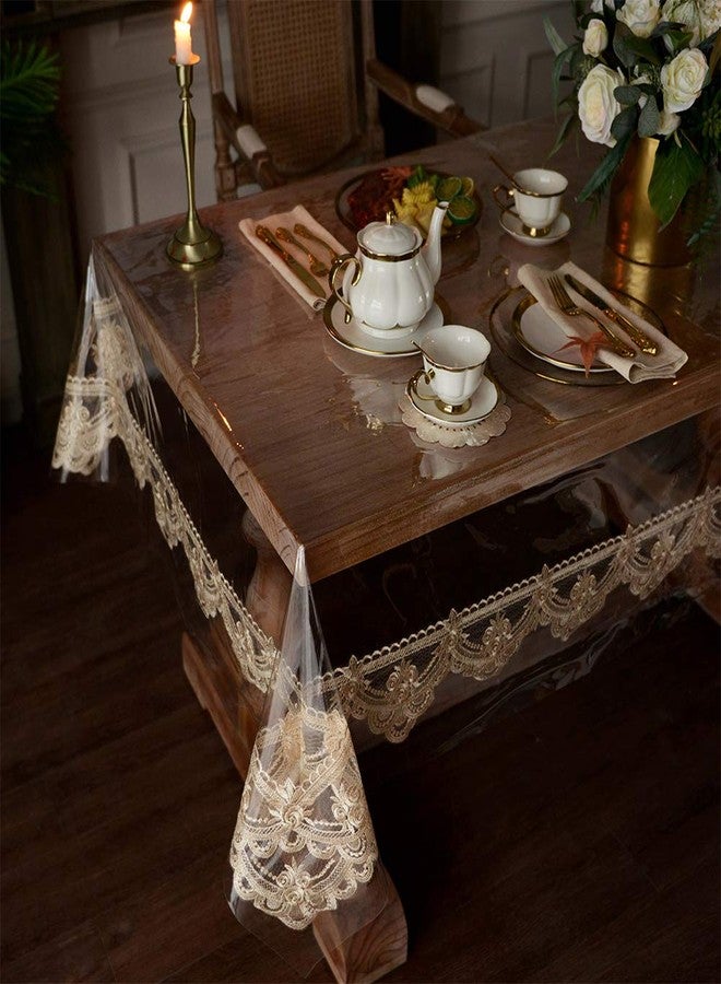 ARTABLE Vinyl PVC Rectangle Tablecloth Waterproof Clear Table Cover with Lace Macrame Border for Christmas Kitchen Home Outdoor Indoor Holidays Party Decor (Champagne, 52 x 70 Inch) - Image 4
