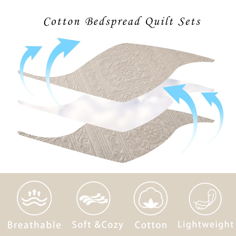 AJOCCI Beige Beddingï¼ŒCotton King Size Comforter Setï¼ŒGeometric Matelasse Quilt Setï¼ŒSoft Cotton Quilt Solid Color Lightweight Bedspread All Seasons 3 Piece - Image 4