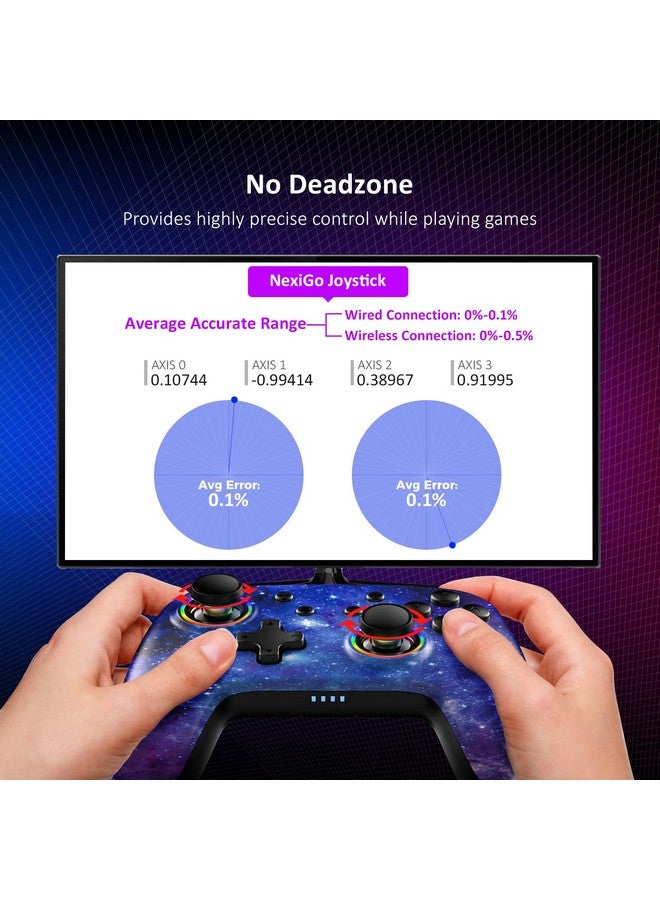 نيكسيجو وحدة تحكم بتأثير القاعة (بدون انحراف، بدون منطقة ميتة) مع عصا تحكم استشعار القاعة للتبديل/سويتش لايت/أوليد، وحدة تحكم بلوتوث لاسلكية مع التحكم في الحركة، ضوء آر جي بي، توربو (السديم الكوني) - Image 3