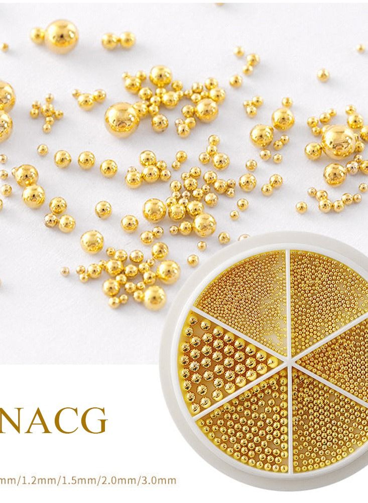 brunson إكسسوارات فن الأظافر كرات دقيقة 1 صندوق أحجام مختلطة كافيار معدني ذهبي صغير من الفولاذ المقاوم للصدأ تصميم ثلاثي الأبعاد كرات أظافر للنساء لتزيين أظافر اليدين والقدمين نصائح المانيكير زينة - Image 4