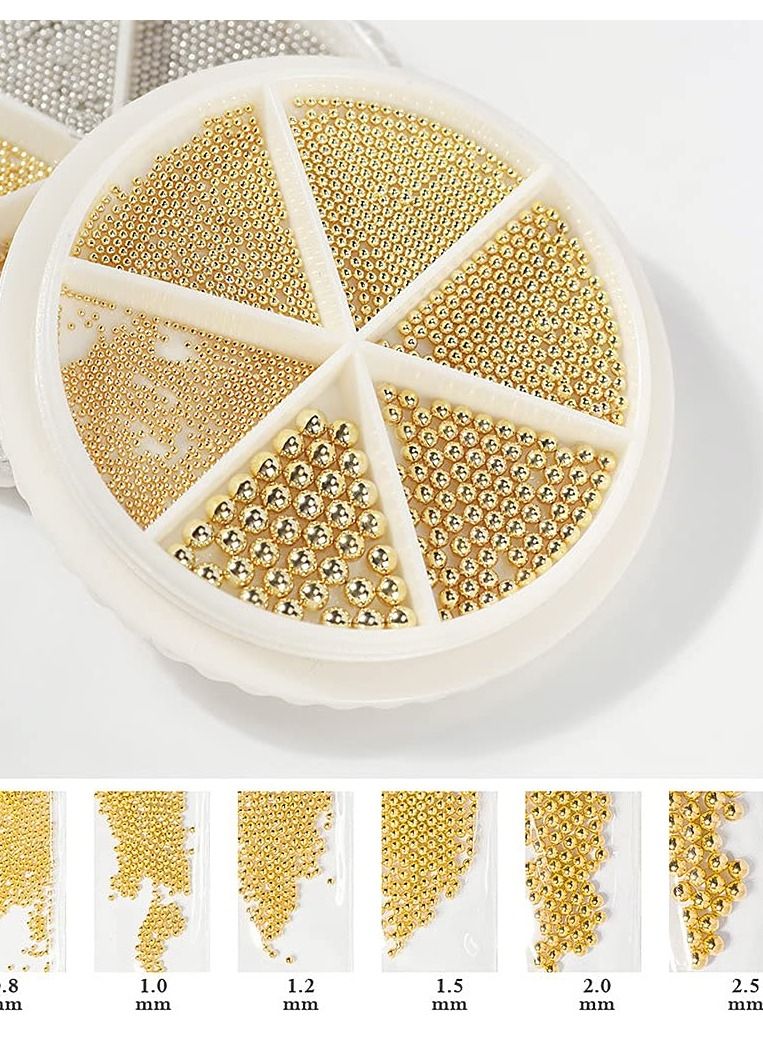 brunson إكسسوارات فن الأظافر كرات دقيقة 1 صندوق أحجام مختلطة كافيار معدني ذهبي صغير من الفولاذ المقاوم للصدأ تصميم ثلاثي الأبعاد كرات أظافر للنساء لتزيين أظافر اليدين والقدمين نصائح المانيكير زينة - Image 2