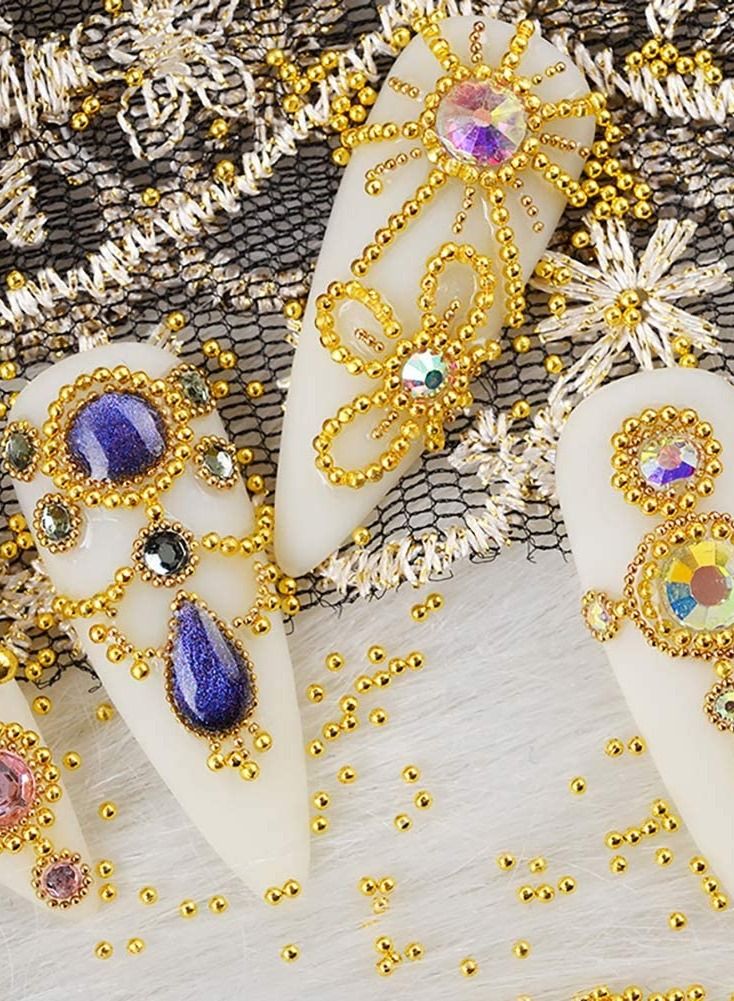 brunson إكسسوارات فن الأظافر كرات دقيقة 1 صندوق أحجام مختلطة كافيار معدني ذهبي صغير من الفولاذ المقاوم للصدأ تصميم ثلاثي الأبعاد كرات أظافر للنساء لتزيين أظافر اليدين والقدمين نصائح المانيكير زينة - Image 3