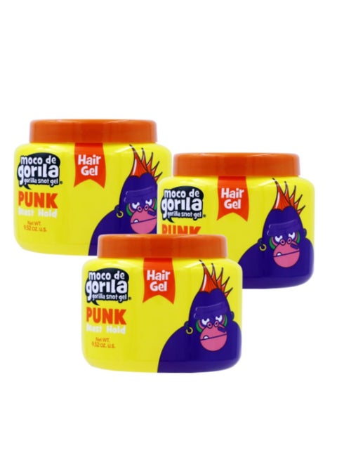 Moco de Gorila Punk, Hair Styling Gel, Gives your Hairstyle a Long-Lasting Effect, Reactivate with Water, High Fixation, 3-Pack of 9.52 Oz Each, 3 Jars