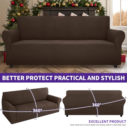 ZNSAYOTX Stretch Oversized Couch Cover Universal Sofa Covers for Living Room Dogs Pet Furniture Protector Spandex Extra Large Sofa Slipcovers with Anti Slip Foam Sticks (Coffee, XL Sofa) - Image 5