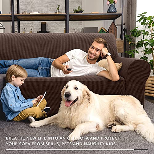 ZNSAYOTX Stretch Oversized Couch Cover Universal Sofa Covers for Living Room Dogs Pet Furniture Protector Spandex Extra Large Sofa Slipcovers with Anti Slip Foam Sticks (Coffee, XL Sofa) - Image 2