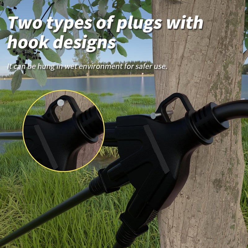PlugSaf 25 FT 12 Gauge Outdoor Extension Cord with Multiple Outlets, Flexible 3 Outlet Weatherproof Heavy Duty Extension Cord Waterproof Black, 15A 1875W 12AWG SJTW, ETL Listed - Image 4