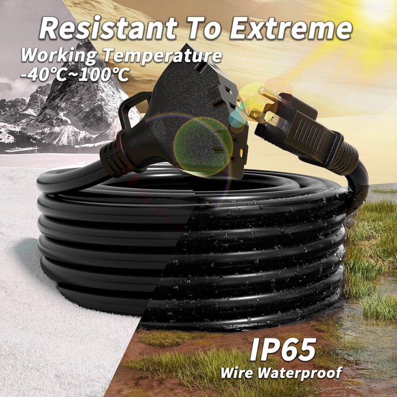 PlugSaf 25 FT 12 Gauge Outdoor Extension Cord with Multiple Outlets, Flexible 3 Outlet Weatherproof Heavy Duty Extension Cord Waterproof Black, 15A 1875W 12AWG SJTW, ETL Listed - Image 5